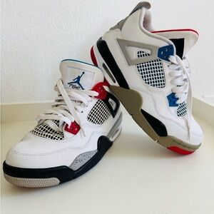 Nike Air Jordan 4 Retro Kids White and Multicolor Sneakers Size 6Y